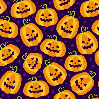 Çizgi film balkabakları kusursuz desen. Cadılar Bayramı vektör illüstrasyonu.