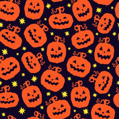 Çizgi film balkabakları kusursuz desen. Cadılar Bayramı vektör illüstrasyonu.