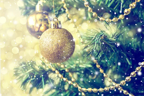 Weihnachten Goldene Dekorationen Feiertag Hintergrund Vorlage Für Grußkarte — Stockfoto