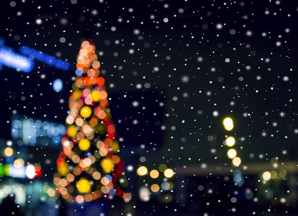 Albero Natale Con Decorazioni Luci Bokeh Sfocate — Foto Stock