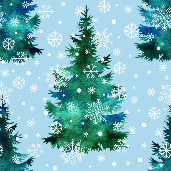 クリスマスツリーハンドペイント水彩シルエット ヴィンテージ休日シームレスパターン — ストック写真