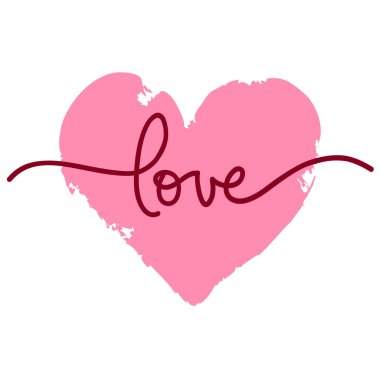 Sevgililer günü kartı, beyaz arka planda kalp, el yazısıyla yazılmış 