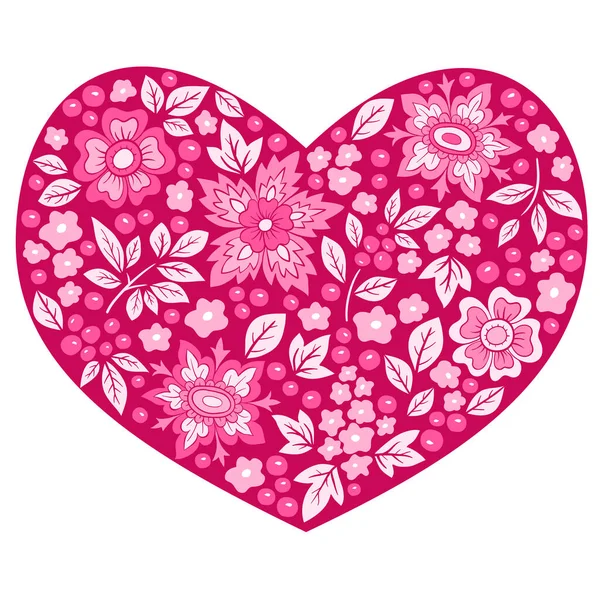 Floral Heart Flowers Leaves Berries Romantic Love Vector Illustration Valentine — Stock Vector