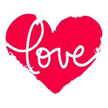 Sevgililer günü kartı, beyaz arka planda kalp, el yazısıyla yazılmış 