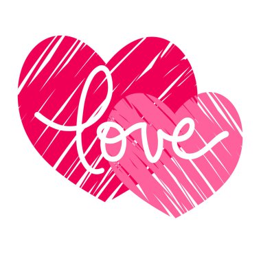 Sevgililer günü kartı, beyaz arka planda iki karalama kalp Valentin 'in günü aşk geçmişi, tişört baskısı için vektör illüstrasyonu, davetiye..