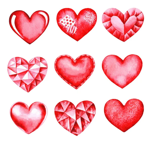 심장들 크리스털 마멀레이드 바탕에 수채화를 그렸다 발렌타인 디자인을 템플릿 — 스톡 사진