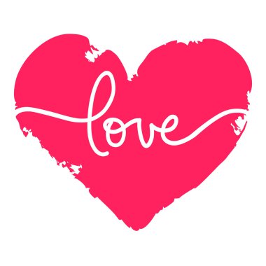 Sevgililer günü kartı, beyaz arka planda kalp, el yazısıyla yazılmış 