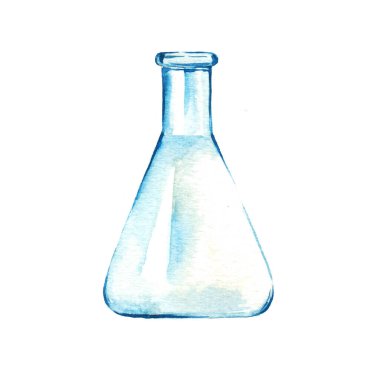 Klasik cam şişe, elle boyanmış suluboya resim beyaz arka planda izole edilmiş..