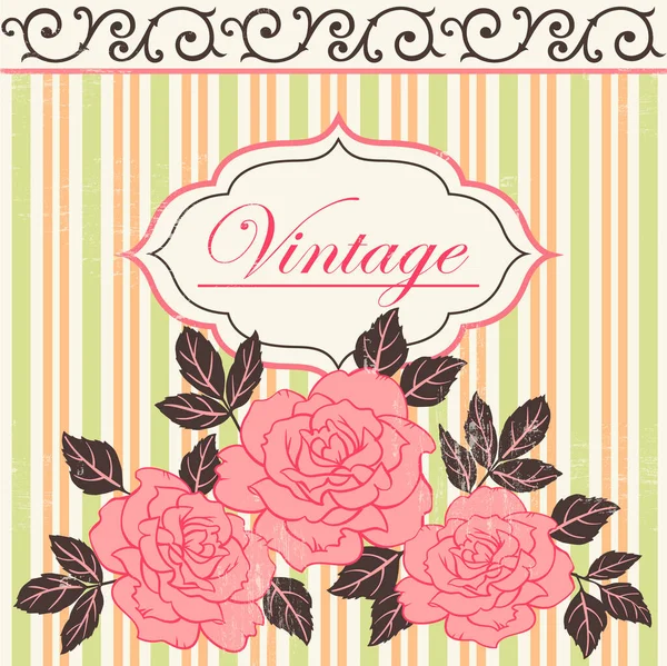 Vector Vintage Hintergrund Mit Handgezeichneten Rosen Vorlage Für Hochzeitseinladungen Retrorahmen — Stockvektor