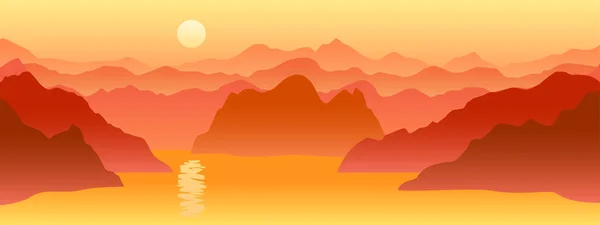 Sonnenuntergang Sonnenaufgang Meer Vektorpanorama Hintergrund Der Gebirgslandschaft — Stockvektor