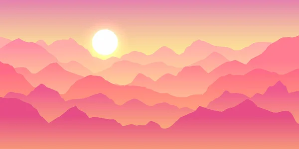 Sunset Sea Vector Mountains Landscape Background — Stock Vector