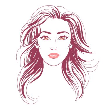 Uzun saçlı güzel genç kadınlar, vektör çizimi..