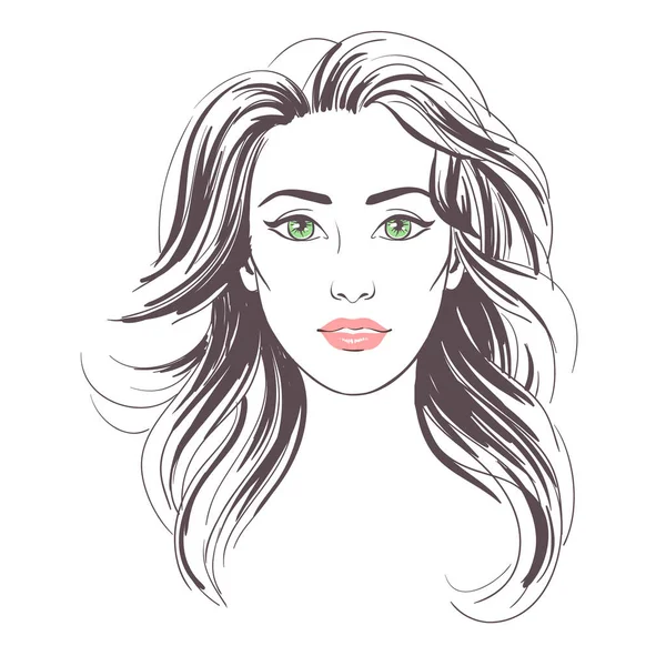 Mooie Jonge Vrouwen Met Lang Haar Vector Illustratie — Stockvector