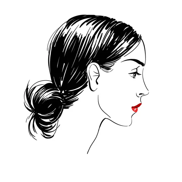 Beautiful Young Women Profile Fashion Sketch Vector Illustration — Stock Vector