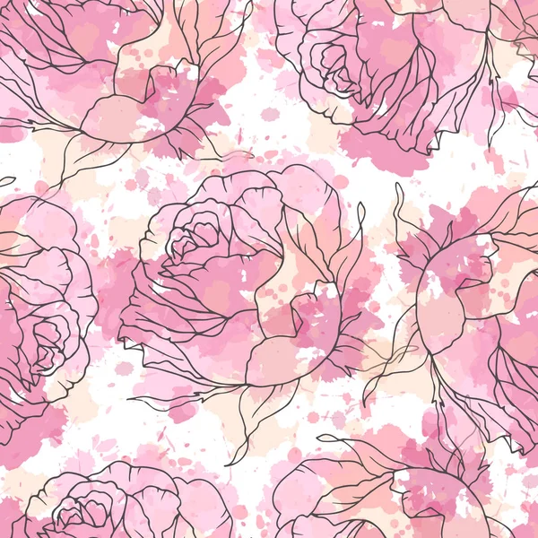 Rose Floral Dessiné Main Motif Vectoriel Vintage Sans Couture Modèle — Image vectorielle