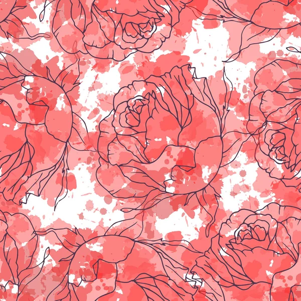 Rose Floral Dessiné Main Motif Vectoriel Vintage Sans Couture Modèle — Image vectorielle