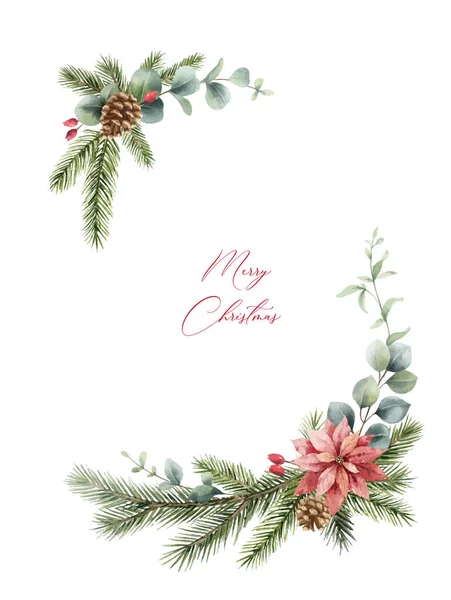 Watercolor vector Christmas wreath with fir branches and place for text ...