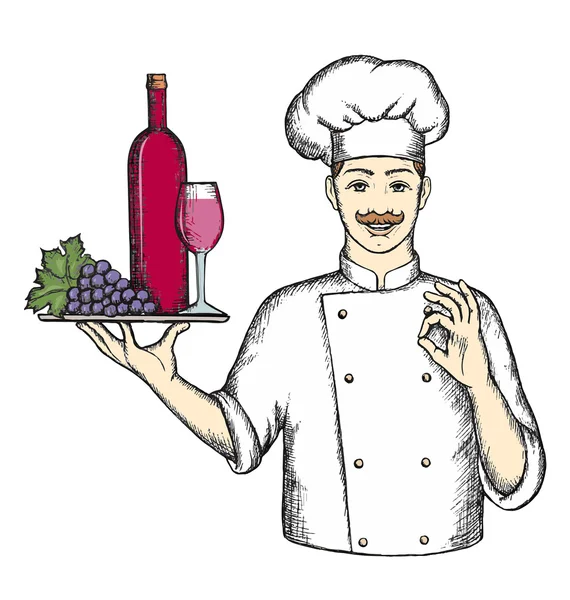 Chef con vino — Archivo Imágenes Vectoriales