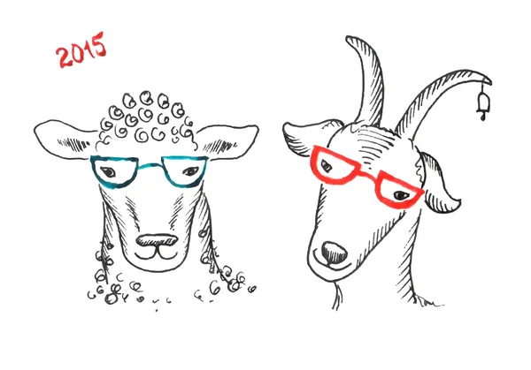 Kozy i owce z okularami — Wektor stockowy