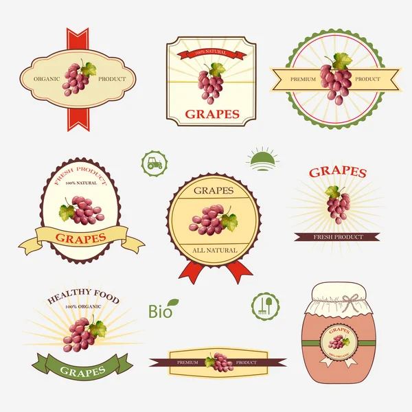 Виноград, набор дизайна этикетки — стоковый вектор