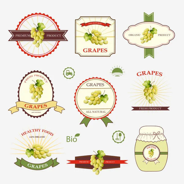 Виноград, набор дизайна этикетки — стоковый вектор