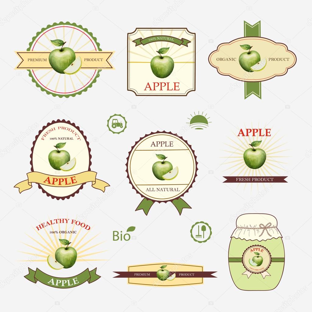 Apple green, set of label design and templates, vector illustration.