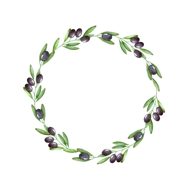 Watercolor olive branch wreath — Stock Vector