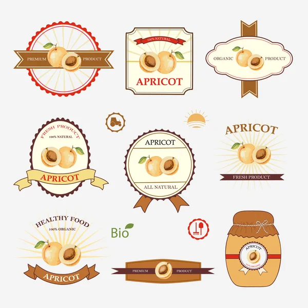 Abricot, ensemble de design d'étiquettes — Image vectorielle