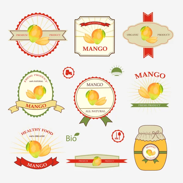 Mango, zestaw projektowania etykiet — Wektor stockowy