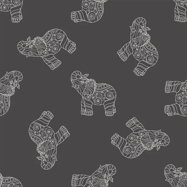 Nahtloses Muster mit stilisierten gemusterten Elefanten — Stockvektor