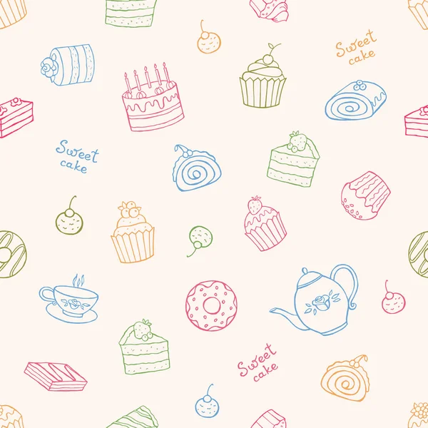 Tatlı kek ve çay sorunsuz vektör desen.