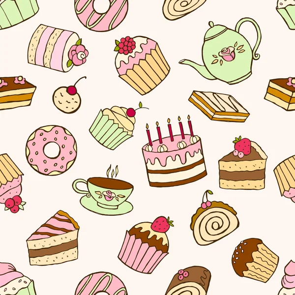 Padrão sem costura de cupcakes doces e bolos —  Vetores de Stock