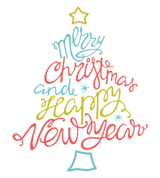 Feliz Navidad y feliz año nuevo, letras dibujadas a mano — Vector de stock