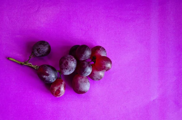 Eine Kleine Traube Roter Trauben Mit Einem Zweig Auf Violettem — Stockfoto