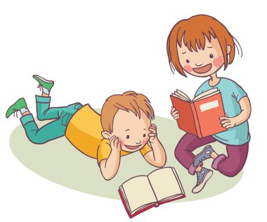 Çocuklar kitap okuyor.