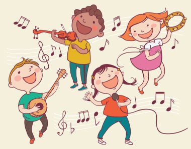 Kids Playing instruments clipart