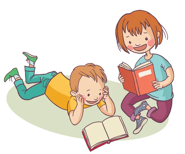 Niños leyendo libros — Vector de stock