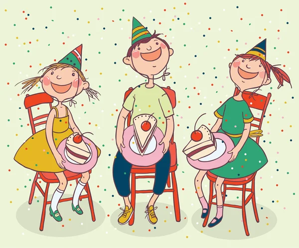 Dzieci z tort urodzinowy — Wektor stockowy