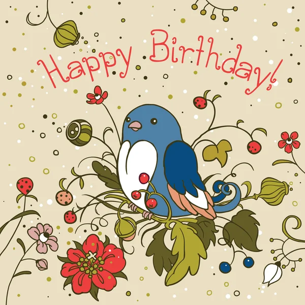 Tarjeta de cumpleaños Blue Bird — Vector de stock