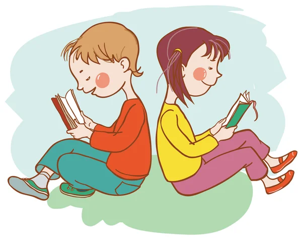 Niños leyendo libros — Vector de stock