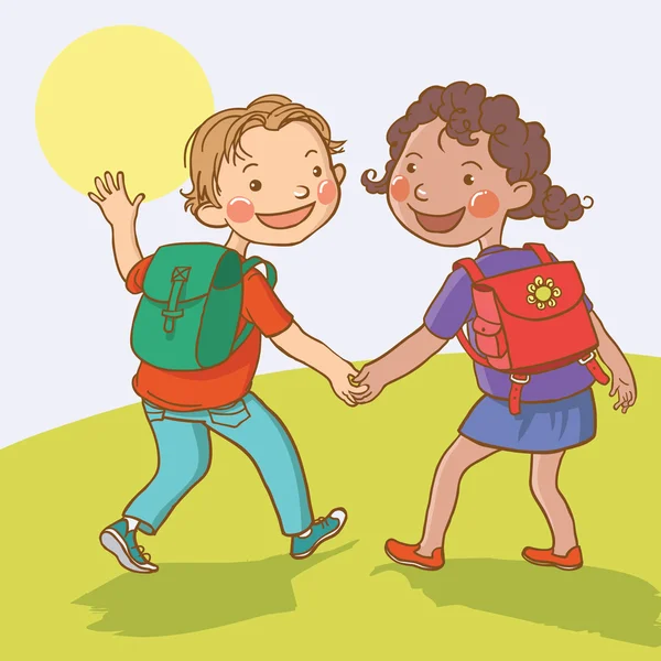 Two School children — Stock Vector