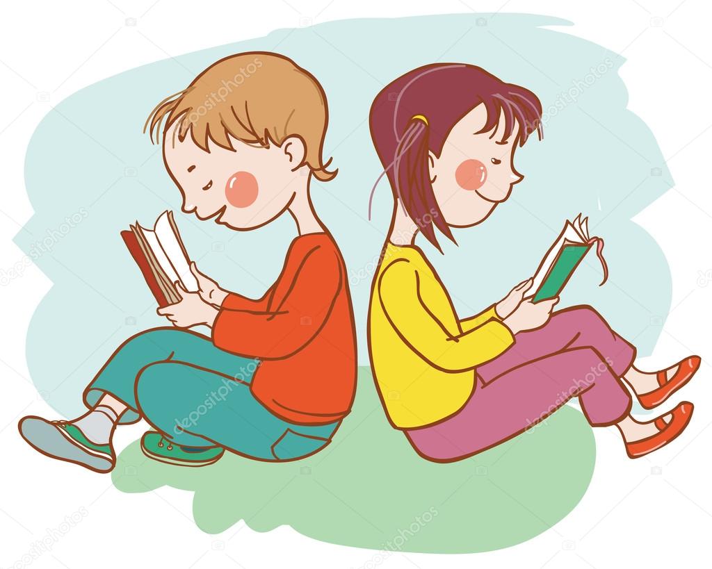 Clipart Children Reading Book Children Reading Books Stock