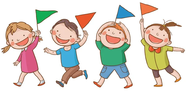 De gelukkige kinderen met vlaggen — Stockvector
