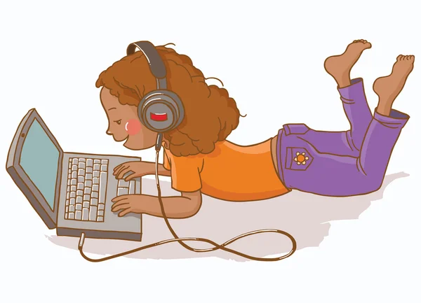 Girl studying with computer — Stock Vector