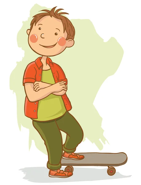 Garçon avec son skateboard — Image vectorielle