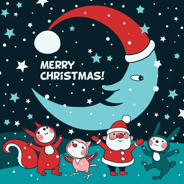 Cartão com pequeno Papai Noel — Vetor de Stock