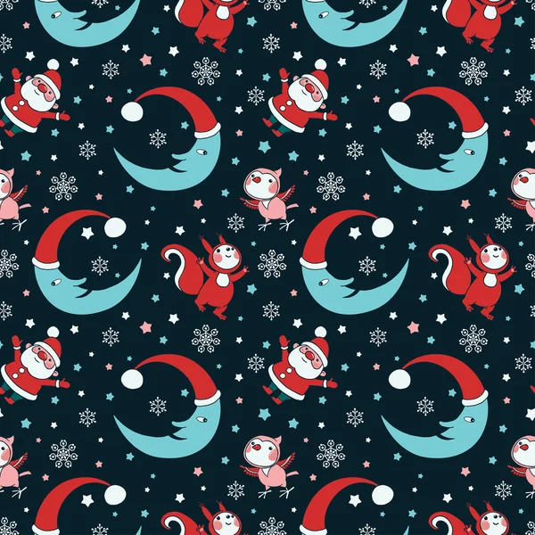 Tiere und Weihnachtsmann-Muster — Stockvektor