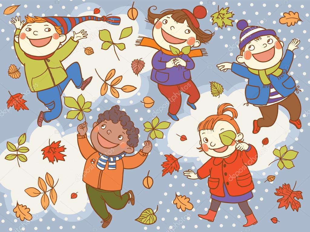 Kids playing in Autumn