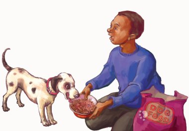 Onun sahibi ile Malta köpek
