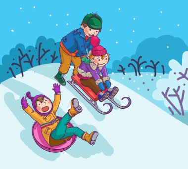 Tepeden tobogganing çocuk
